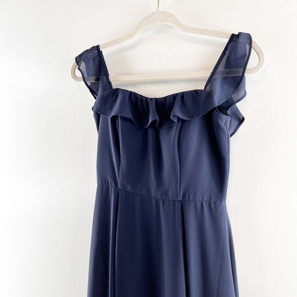 BHLDN Anthropologie Flutter Straps Formal Bridesmaids Long Dress Navy Blue 0 - Picture 9 of 10